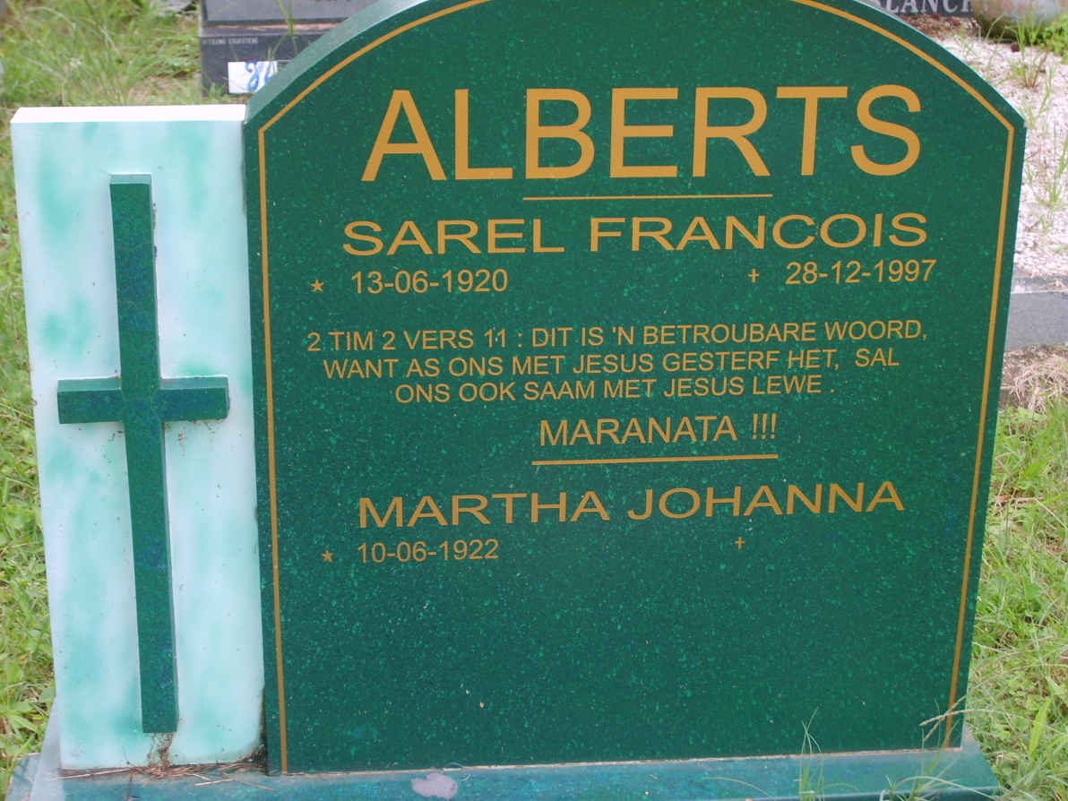 ALBERTS Sarel Francois 1920-1997 &amp; Martha Johanna 1922-