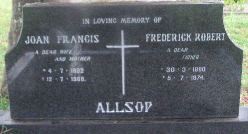 ALLSOP Frederick Robert 1880-1974 &amp; Joan Francis 1892-1969