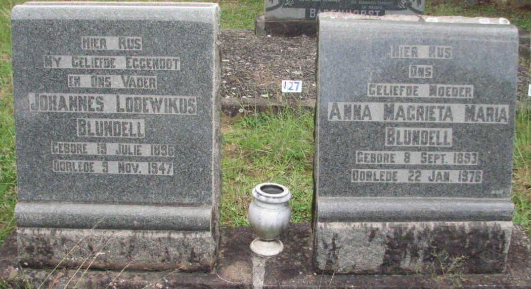 BLUNDELL Johannes Lodewikus 1896-1947 &amp; Anna Magrieta Maria 1893-1978
