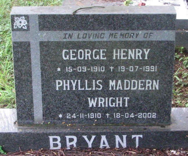 BRYANT George Henry 1910-1991 &amp; Phyllis Maddern Wright 1910-2002