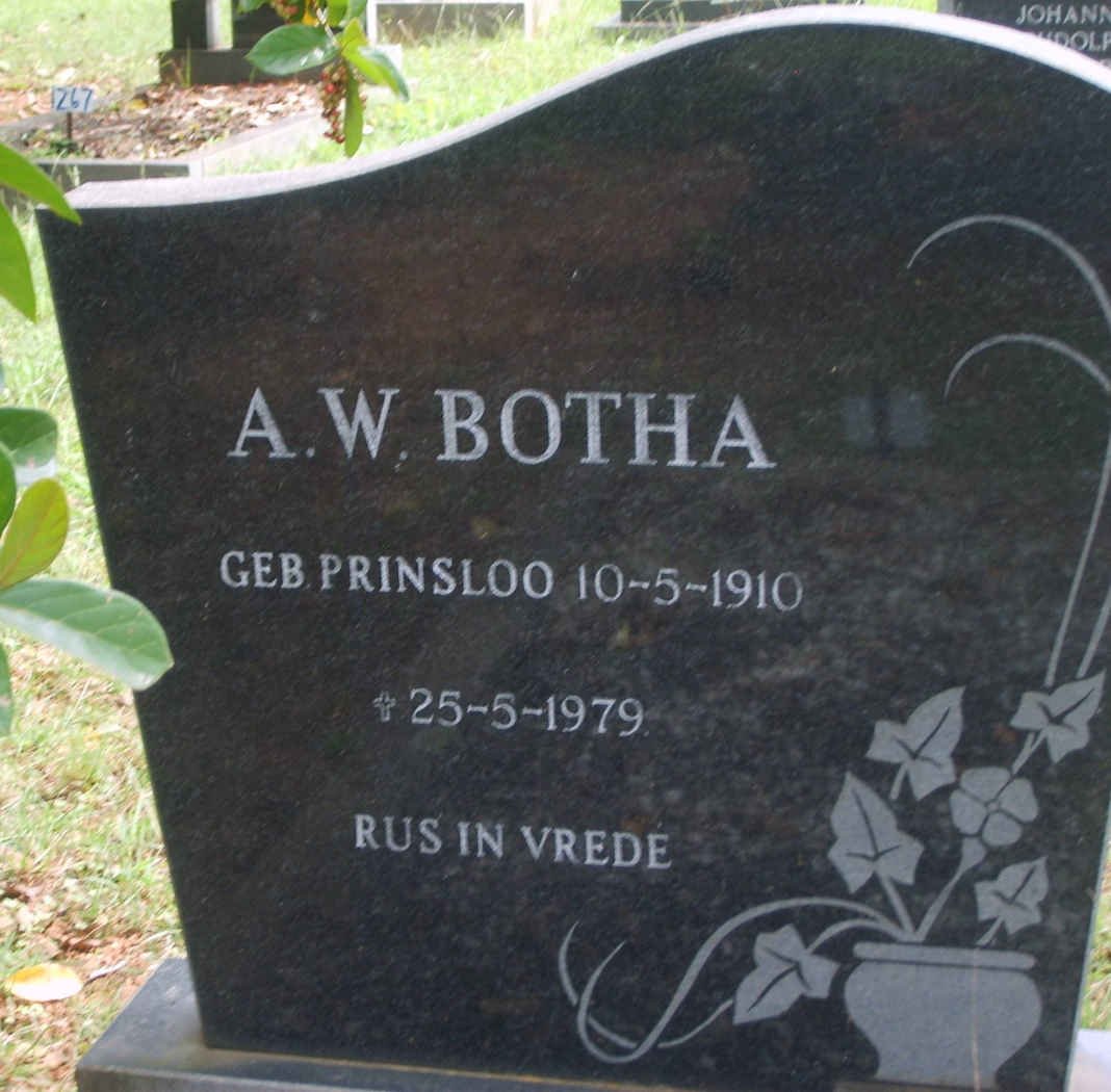 BOTHA A.W. nee PRINSLOO 1910-1979