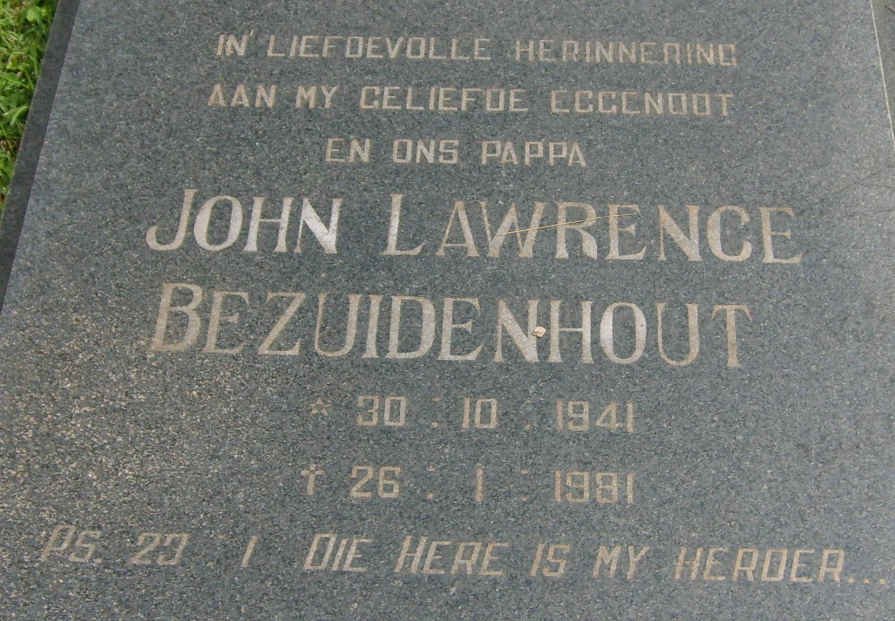 BEZUIDENHOUT John Lawrence 1941-1981