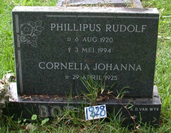 BOTHA Phillipus Rudolf 1920-1994 &amp; Cornelia Johanna 1925-