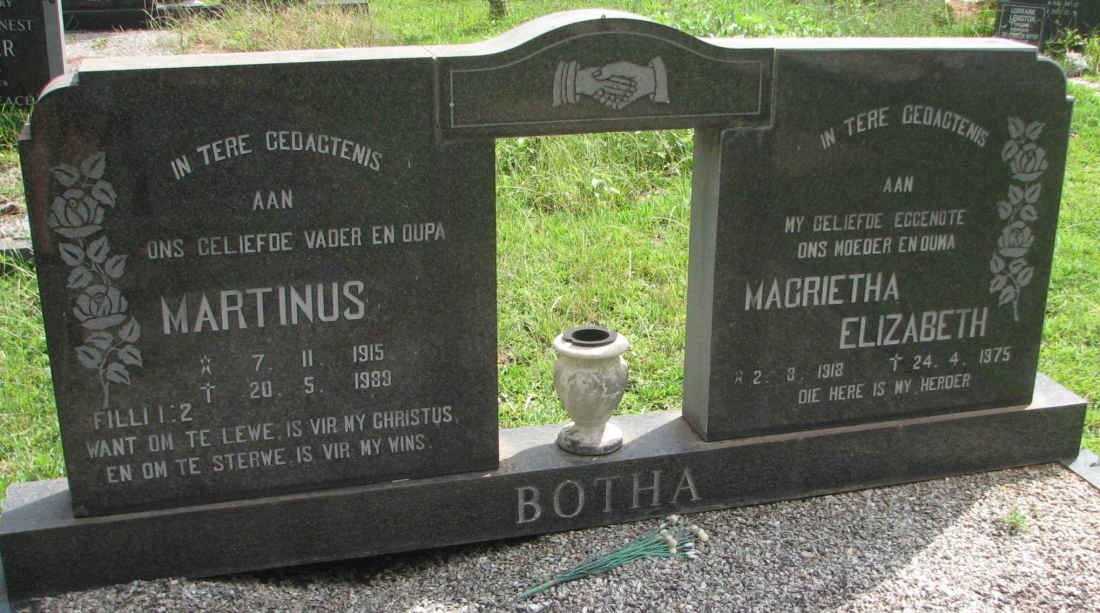 BOTHA Martinus 1915-1989 &amp; Magrietha Elizabeth 1918-1975