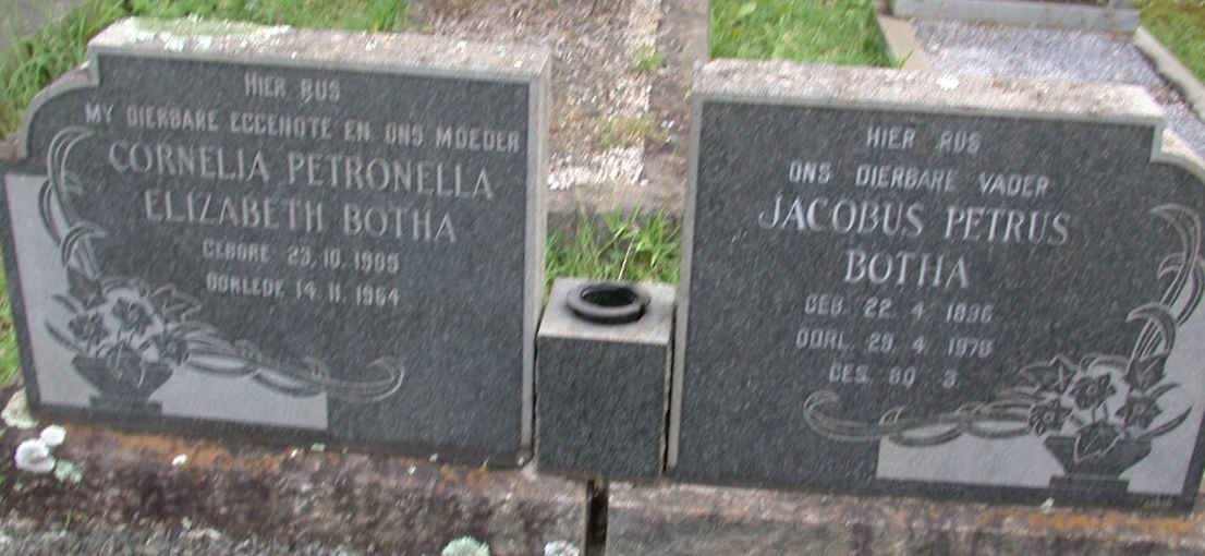 BOTHA Jacobus Petrus 1896-197? &amp; Cornelia Petronella Elizabeth 1905-1964