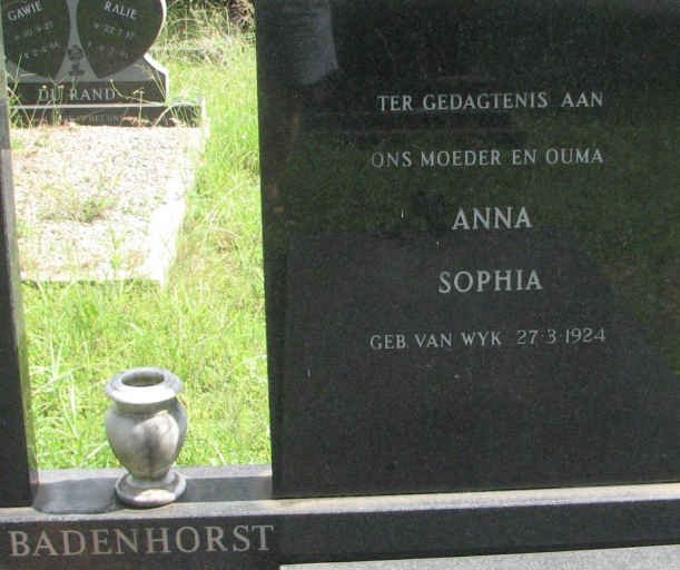 BADENHORST Anna Sophia nee VAN WYK 1924-