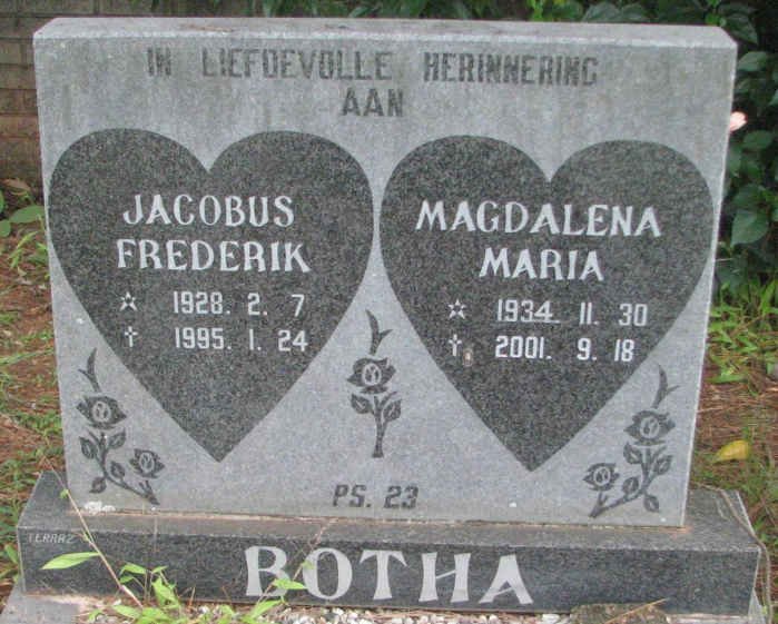 BOTHA Jacobus Frederik 1928-1995 &amp; Magdalena Maria 1934-2001