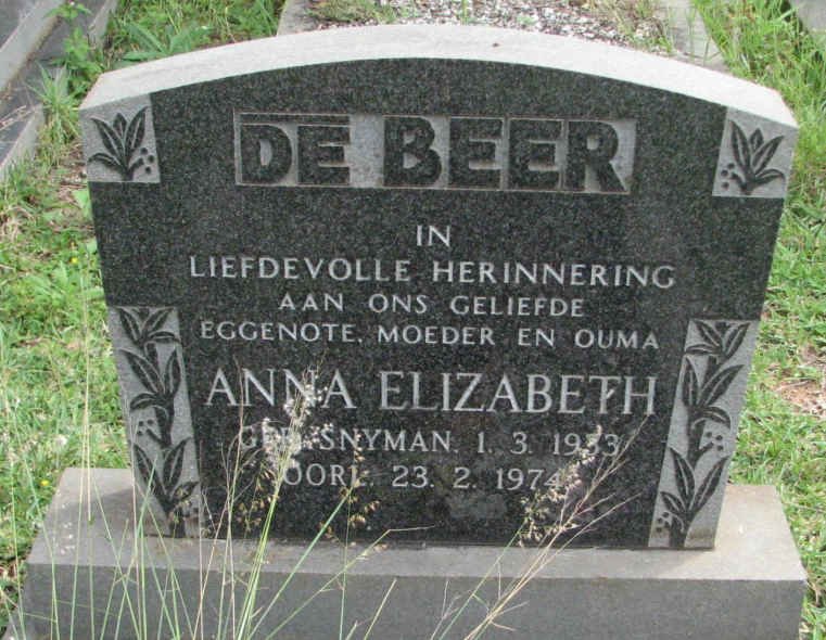 BEER Anna Elizabeth, de nee SNYMAN 1933-1974