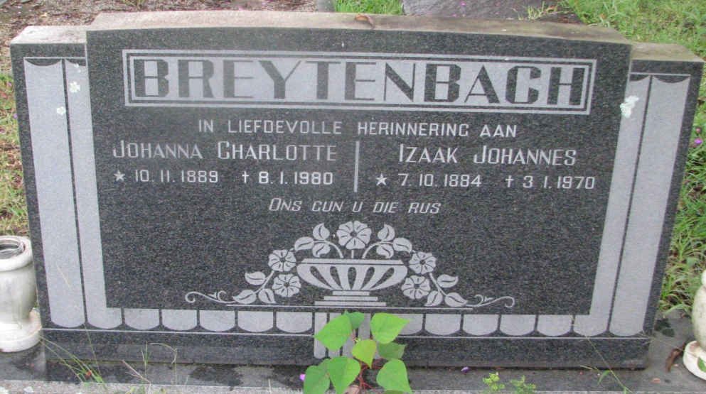 BREYTENBACH Izaak Johannes 1884-1970 &amp; Johanna Charlotte 1889-1980