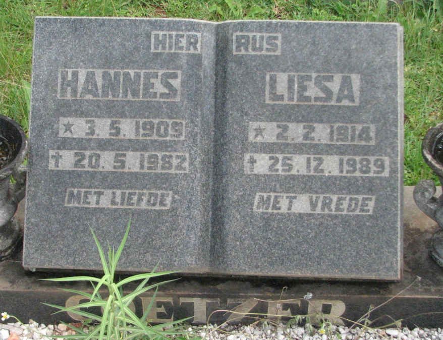 COETZER Hannes 1909-1982 &amp; Liesa 1914-1989
