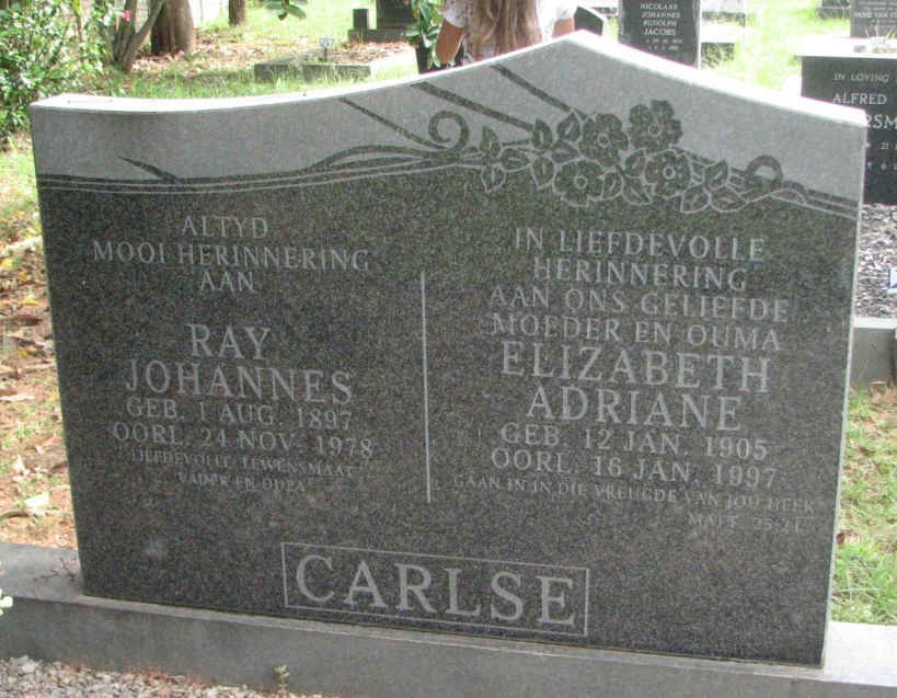 CARLSE Ray Johannes 1897-1978 &amp; Elizabeth Adriane 1905-1997