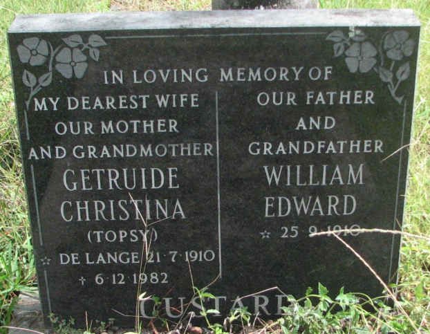 CUSTARD William Edward 1910-  &amp; Gertruide Christina DE LANGE 1910-1982