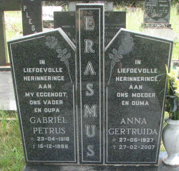 ERASMUS Gabriël Petrus 1918-1995 &amp; Anna Gertruida 1927-2007