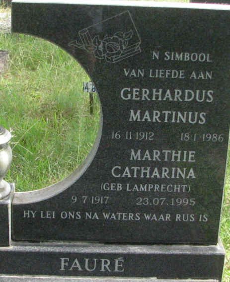 FAURÉ Gerhardus Martinus 1912-1986 &amp; Marthie Catharina LAMPRECHT 1917-1995