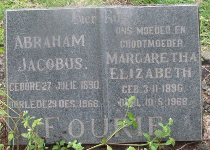 FOURIE Abraham Jacobus 1890-1966 &amp; Margaretha Elizabeth 1896-1968