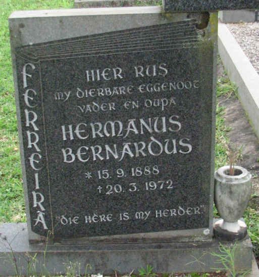 FERREIRA Hermanus Bernardus 1888-1972