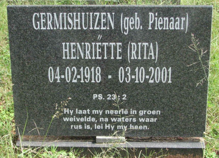 GERMISHUIZEN Henriëtte nee PIENAAR 1918-2001