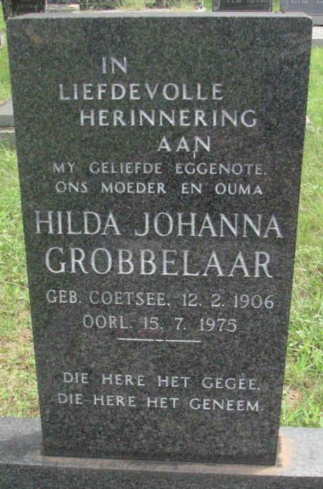 GROBBELAAR Hilda Johanna nee COETSEE 1906-1975