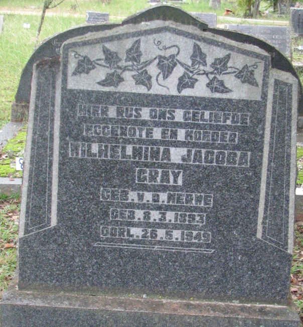 GRAY Wilhelmina Jacoba nee V.D. MERWE 1893-1949