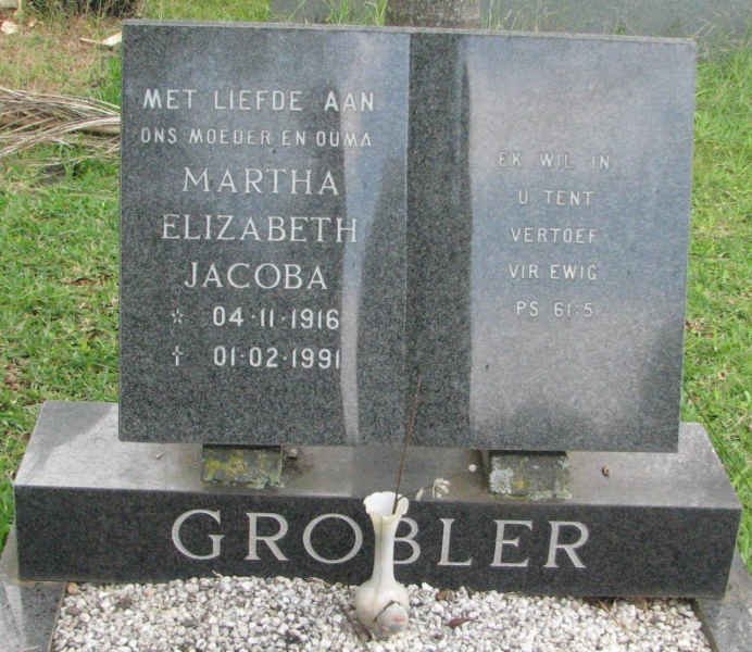 GROBLER Martha Elizabeth Jacoba 1916-1991