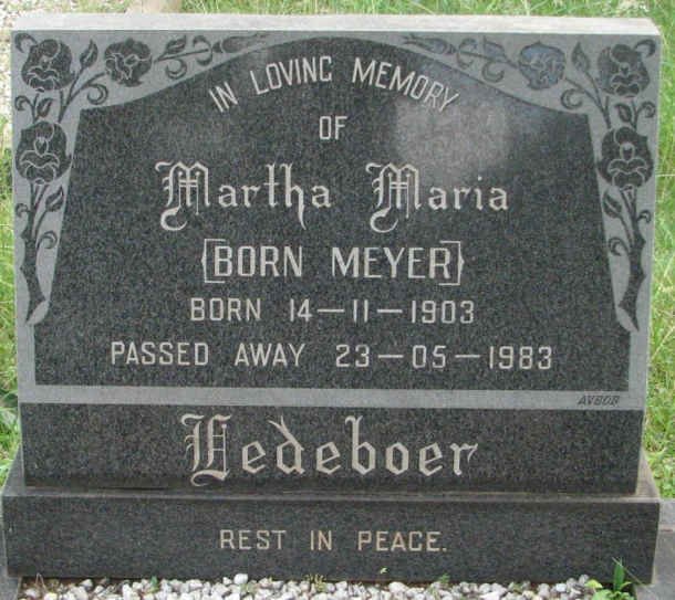 HEDEBOER Martha Maria nee MEYER 1903-1983