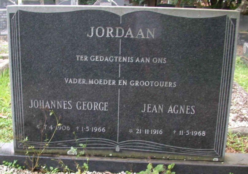 JORDAAN Johannes George 1906-1966 &amp; Jean Agnes 1916-1968
