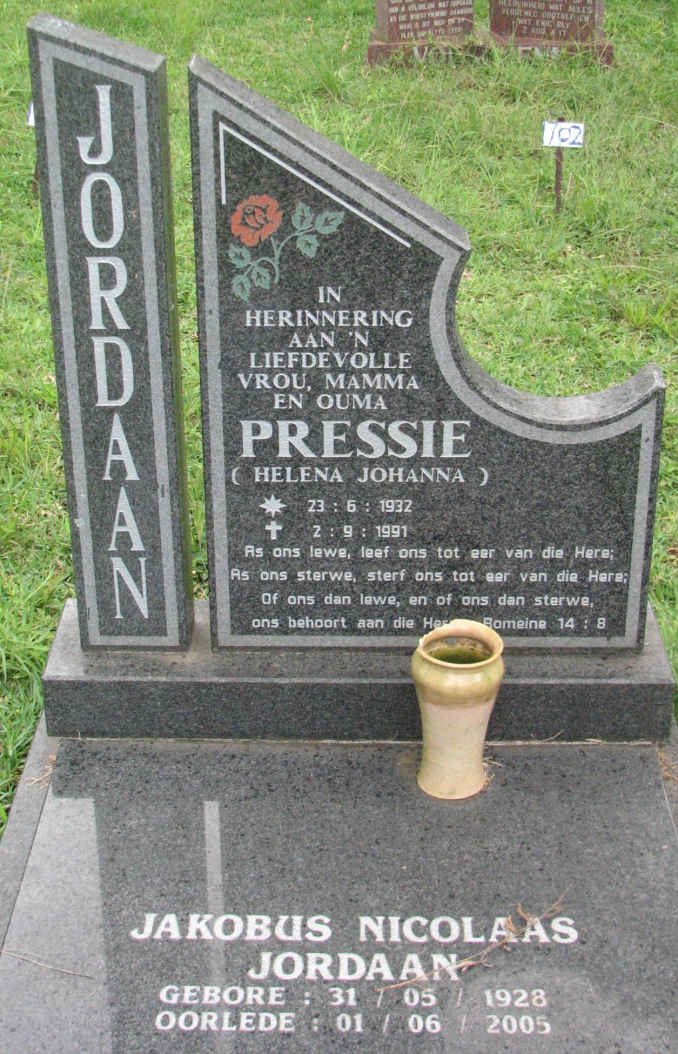 JORDAAN Jacobus Nicolaas 1928-2005 &amp; Helena Johanna 1932-1991