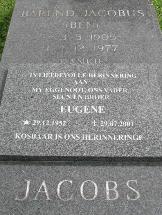 JACOBS Barend Jacobus 1905-1977 :: JACOBS Eugene 1952-2001