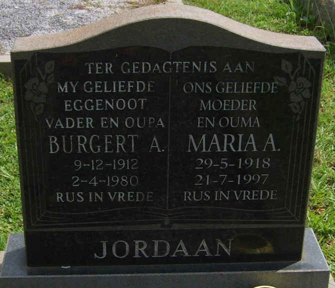 JORDAAN Burgert A. 1912-1980 &amp; Maria A. 1918-1997