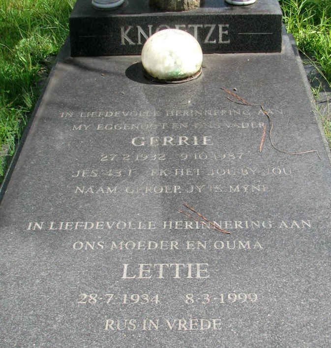 KNOETZE Gerrie 1932-1987 &amp; Lettie 1934-1999