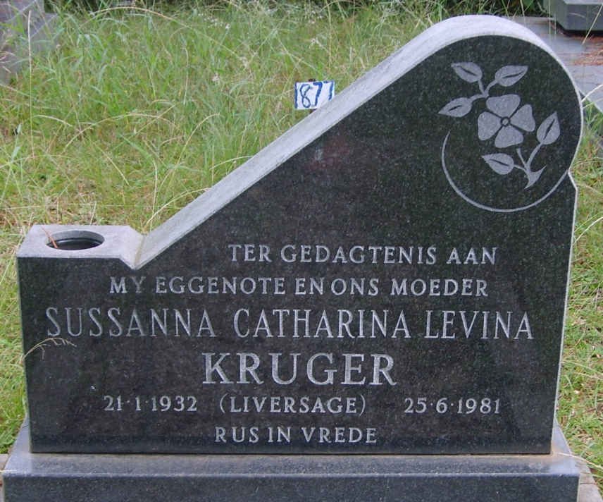 KRUGER Susanna Catharina Levina nee LIVERSAGE 1932-1981