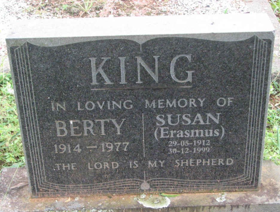 KING Berty 1914-1977 &amp; Susan ERASMUS 1912-1999