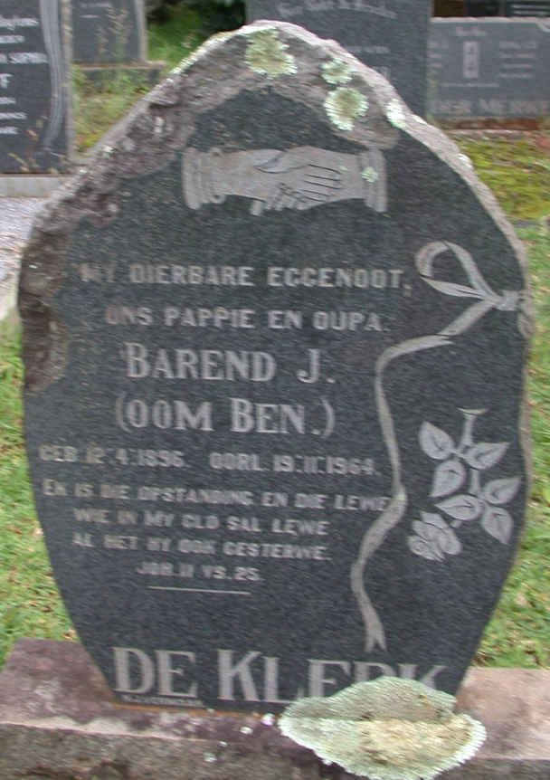 KLERK Barend J., de 1896-1964