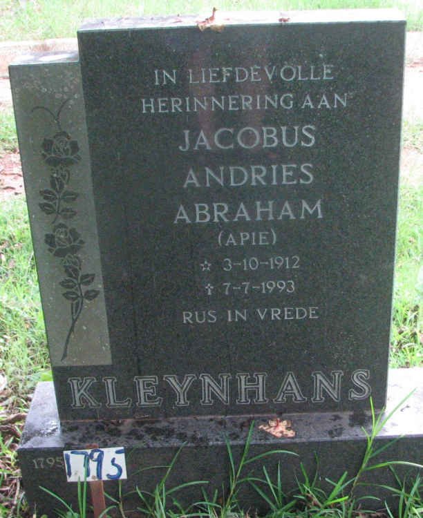 KLEYNHANS Jacobus Andries Abraham 1912-1993