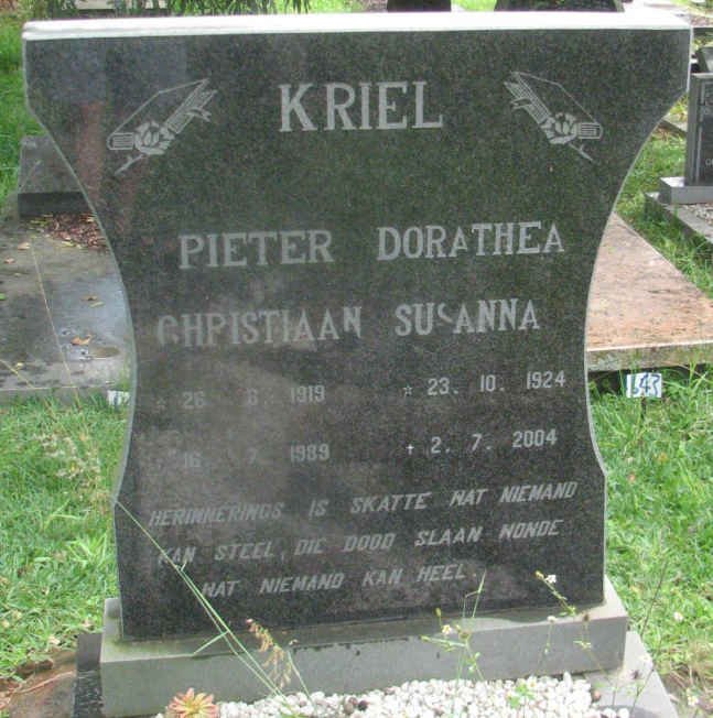 KRIEL Pieter Christiaan 1919-1989 &amp; Dorathea Susanna 1924-2004