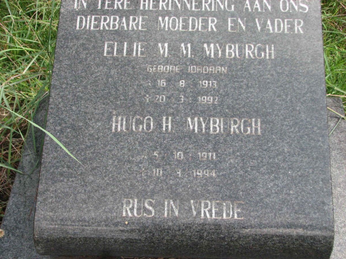 MYBURGH Hugo H. 1911-1994 &amp; Ellie M.M. JORDAAN 1913-1992