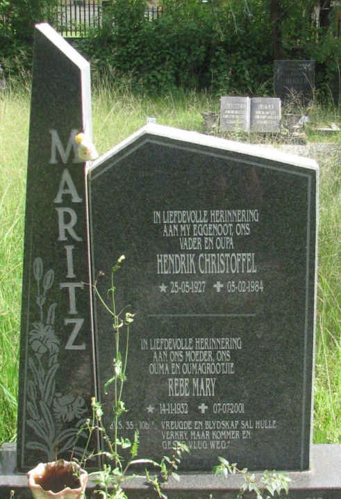 MARITZ Hendrik Christoffel 1927-1984 &amp; Rebe Mary 1932-2001