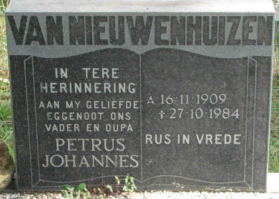 NIEUWENHUIZEN Petrus Johannes, van 1909-1984