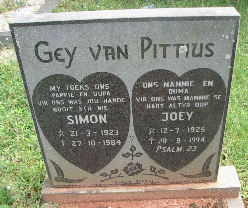 PITTIUS Simon, Gey van 1923-1984 &amp; Joey 1925-1994