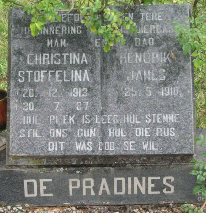 PRADINES Hendrik James, De 1910- &amp; Christina Stoffelina 1913-1987