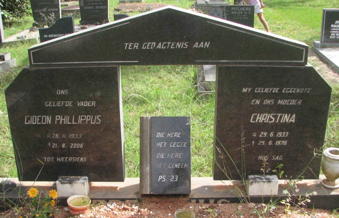 PRETORIUS Gideon Phillippus 1933-2006 &amp; Christina 1933-1976