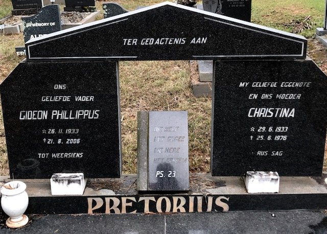 PRETORIUS Gideon Phillippus 1933-2006 &amp; Christina 1933-1976