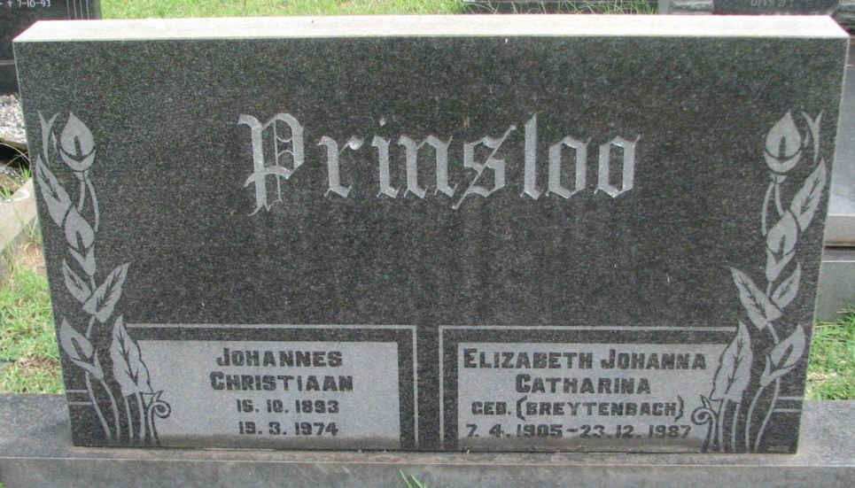 PRINSLOO Johannes Christiaan 1893-1974 &amp; Elizabeth Johanna Catharina BREYTENBACH 1905-1987