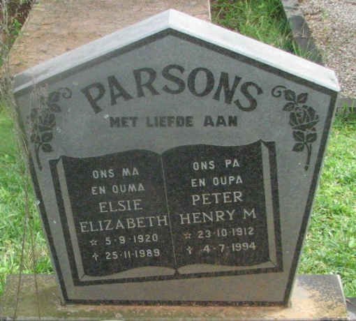 PARSONS Peter Henry M. 1912-1994 &amp; Elsie Elizabeth 1920-1989