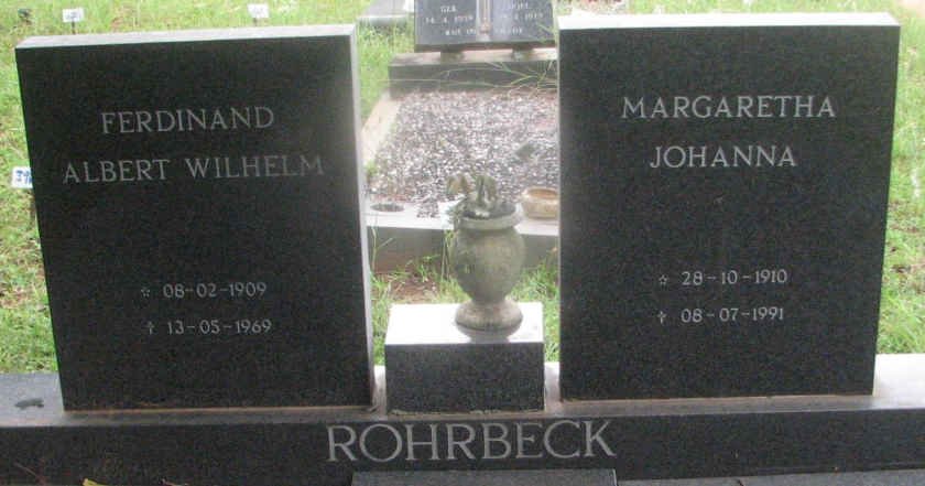 ROHRBECK Ferdinand Albert Wilhelm 1909-1969 &amp; Margaretha Johanna 1910-1991