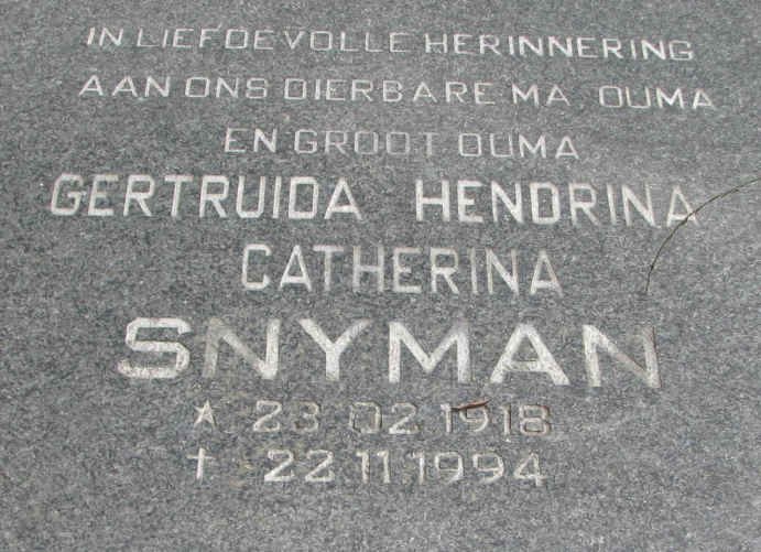 SNYMAN Gertruida Hendrina Catherina 1918-1994