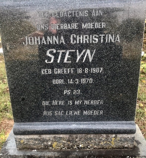 STEYN Johanna Christina nee GREEFF 1907-1970