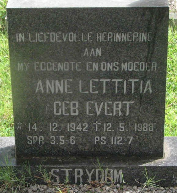 STRYDOM Anne Lettitia nee EVERT 1942-1988