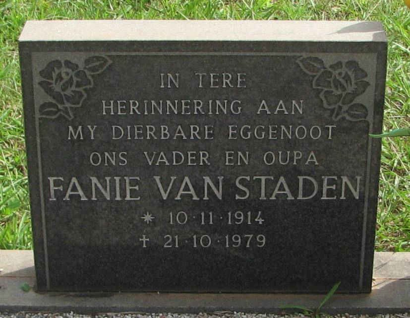 STADEN Fanie, van 1914-1979