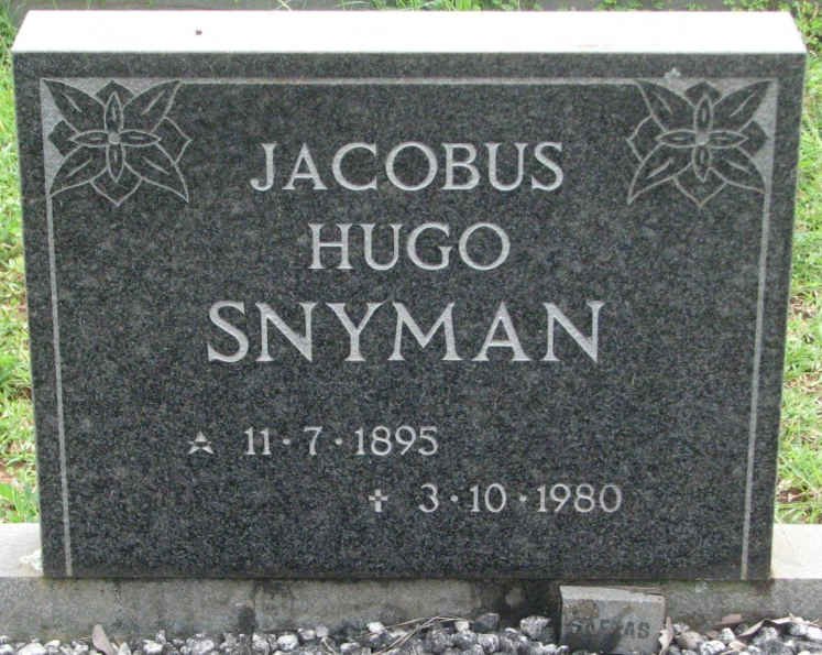 SNYMAN Jacobus Hugo 1895-1980